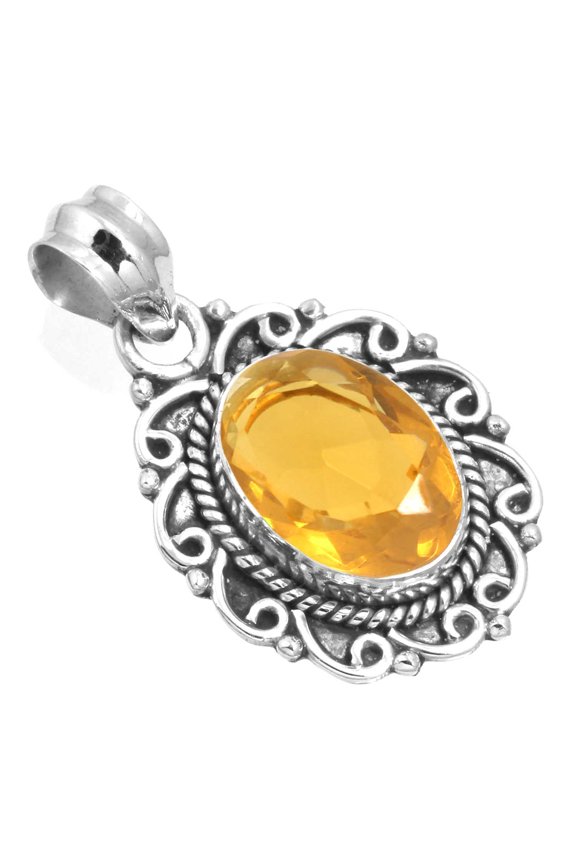925 Sterling Silver Pendant Citrine Quartz Handmade Jewelry