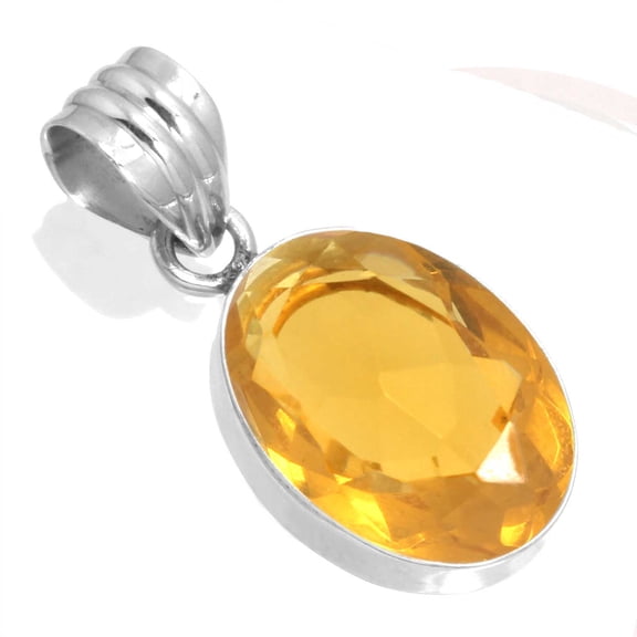 925 Sterling Silver Pendant Citrine Quartz Handmade Jewelry