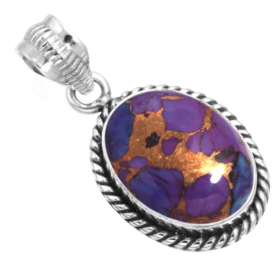 925 Sterling Silver Pendant Copper Purple Turquoise Handmade Jewelry