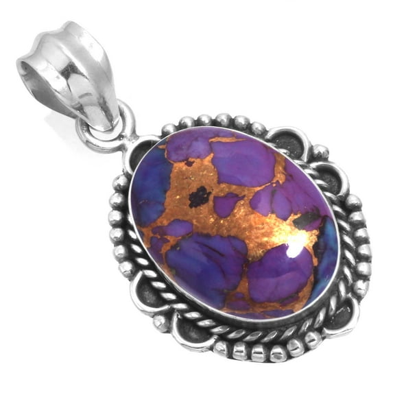 925 Sterling Silver Pendant Copper Purple Turquoise Handmade Jewelry