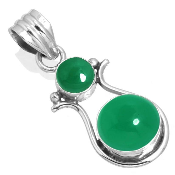 Natural Green Onyx Pendant 925 Sterling Silver Handmade Jewelry