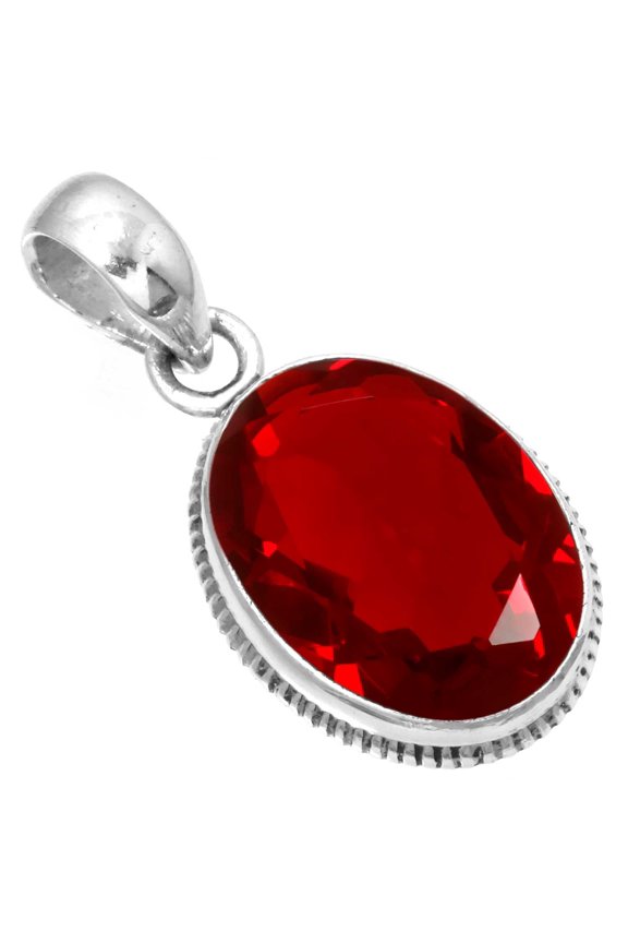 925 Sterling Silver Pendant For Chain Necklace For Women - Teens Red Ruby Simulated Gemstone Silver Pendant July Birthstone Boho Silver Pendant Easter Gift For Ladies 925 Silver Gemstone Jewelry