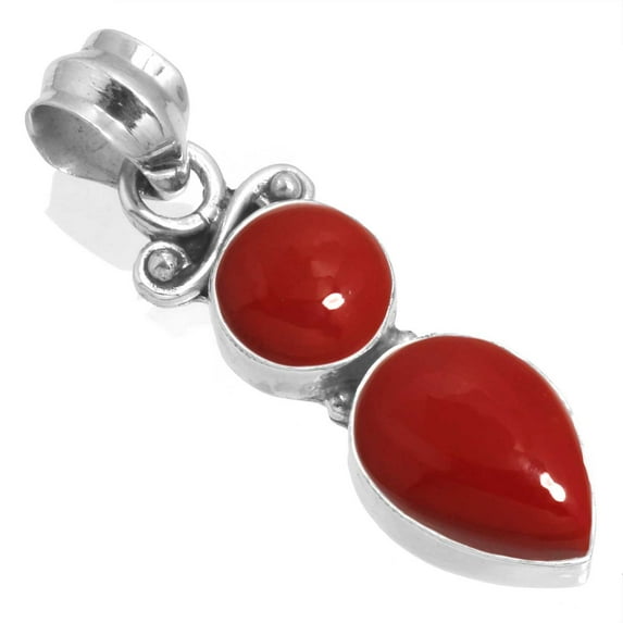 Red Stone Pendant 925 Sterling Silver Handmade Jewelry