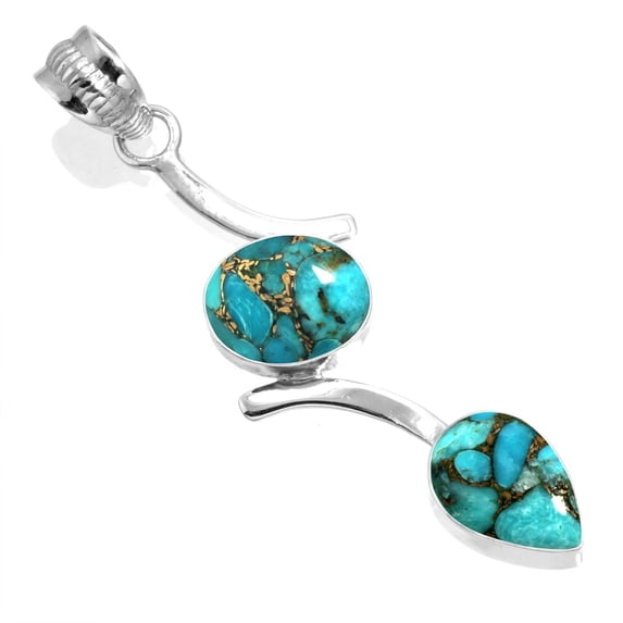 925 Sterling Silver Women Jewelry Copper Blue Turquoise Pendant