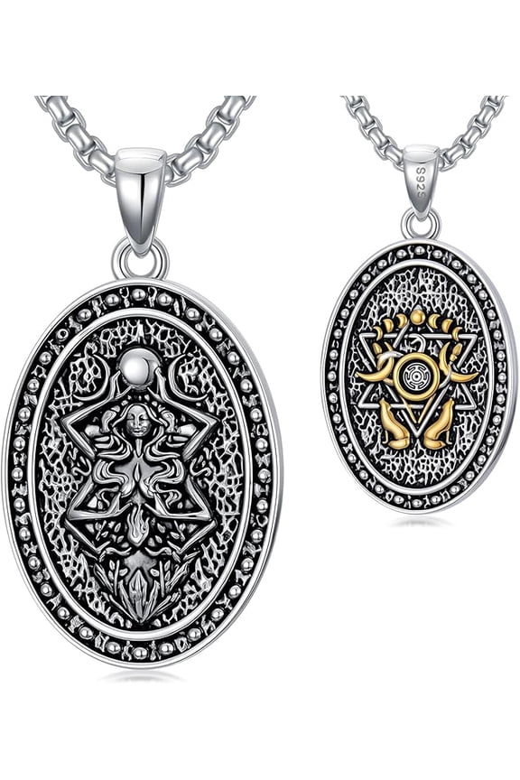 925 Sterling Silver Pendant Hecate Goddess Necklace, Ancient Greek Mythology Pendant Necklace, Medal Amulet Jewelry Gift, Suitable for Men and Women