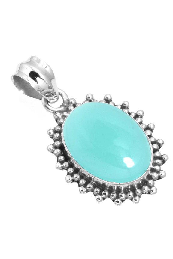 925 Sterling Silver Pendant Natural Aqua Chalcedony Handmade Jewelry