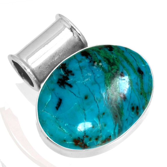 925 Sterling Silver Pendant Natural Chrysocolla Handmade Jewelry