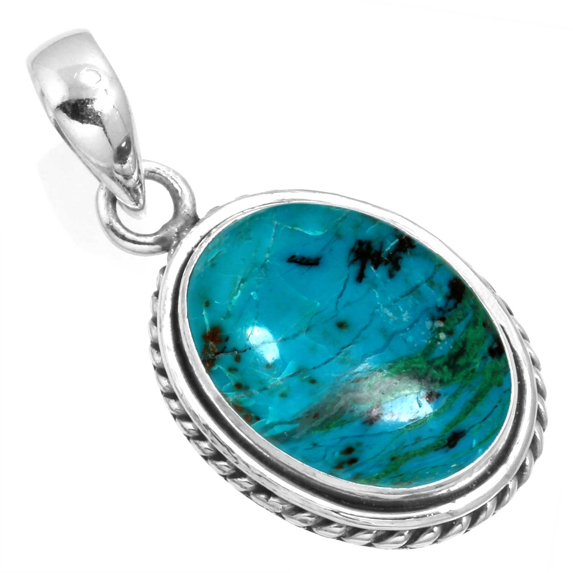 925 Sterling Silver Pendant Natural Chrysocolla Handmade Jewelry