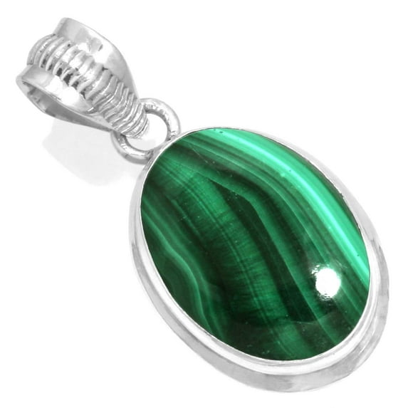 925 Sterling Silver Pendant Natural Malachite Handmade Jewelry