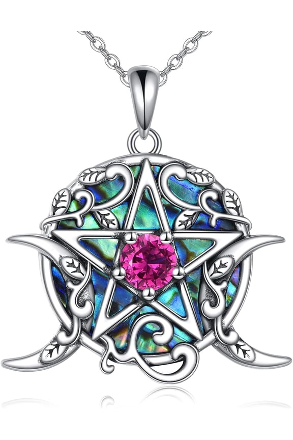 925 Sterling Silver Pentagram Necklace for Women Wiccan Jewelry Triple Moon Necklace Pagan Jewelry