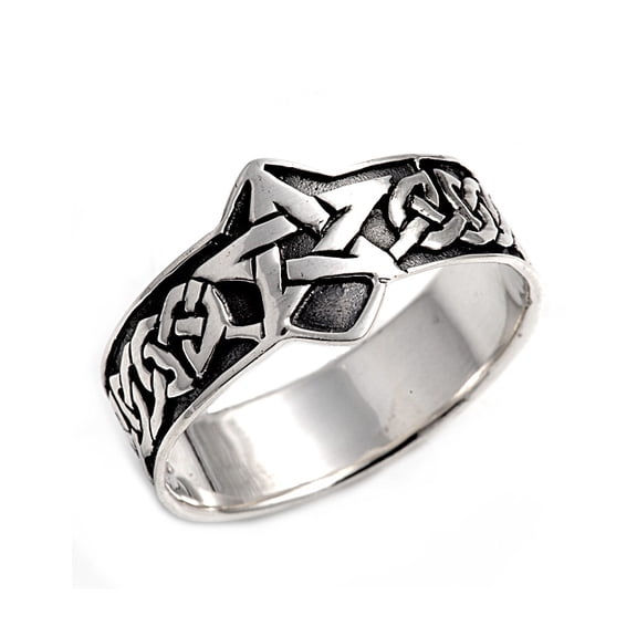 925 Sterling Silver Pentagram Wicca Craft Ring Size 8