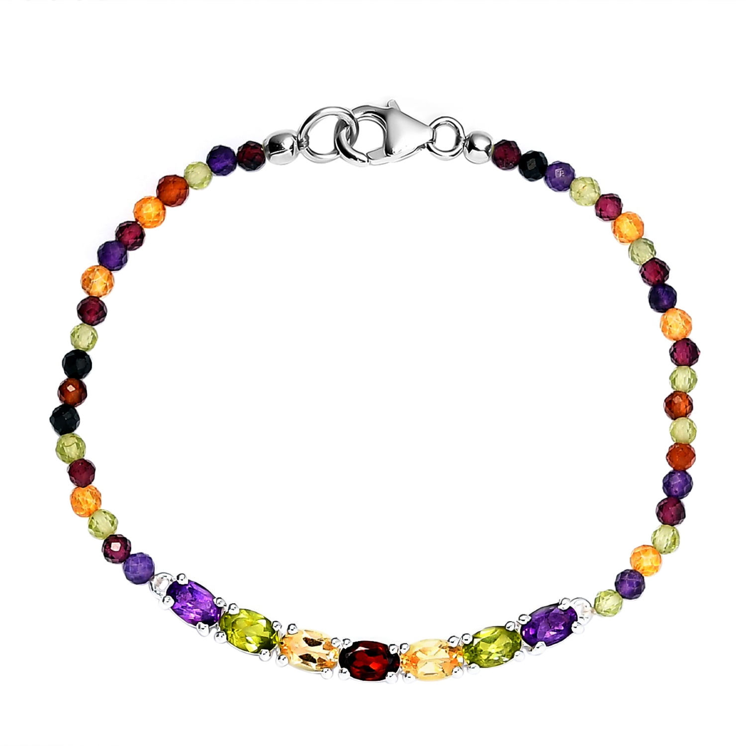 Colorful Bracelet in Sterling Silver - Multicolor Gemstone Bracelets for Women -  Birthstone Jewelry Birthday Christmas Gifts Size - 7.25 Inches