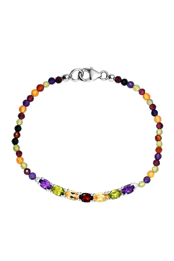 Colorful Bracelet in Sterling Silver - Multicolor Gemstone Bracelets for Women -  Birthstone Jewelry Birthday Christmas Gifts Size - 7.25 Inches
