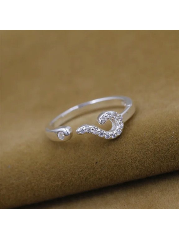 925 Sterling Silver Personality Question Mark Shape Crystal Inlay Ring Jewelry