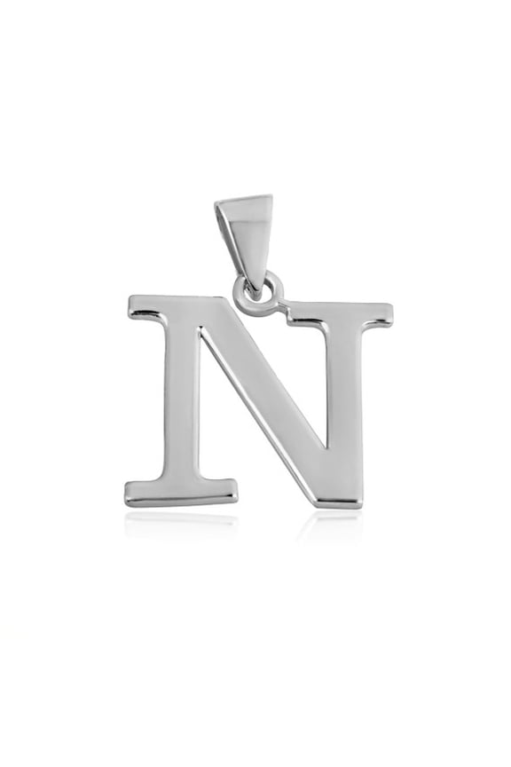 .925 Sterling Silver Personalized Letter "N" Initial Pendant - Small