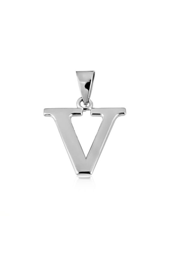 .925 Sterling Silver Personalized Letter "V" Initial Pendant - Small