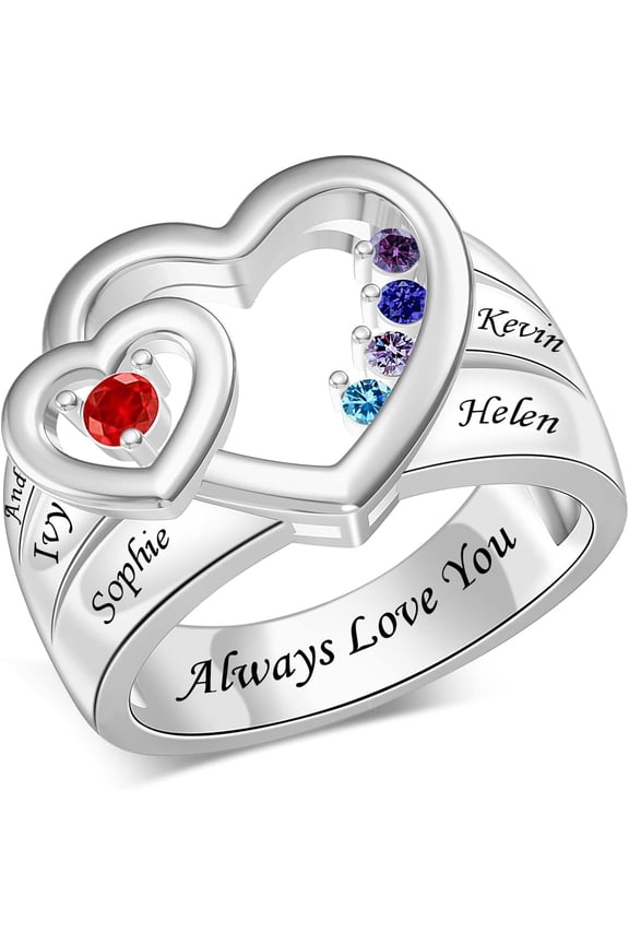 925 Sterling Silver Personalized Mother Rings Custom Engraved Name Ring Family Mother Days Birthday Anniversary Christmas Jewelry Gifts for Women