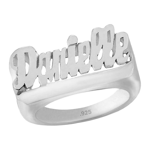 .925 Sterling Silver Personalized Name Ring - Bar Design Below Name - Size 9 - Made in USA