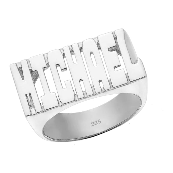 .925 Sterling Silver Personalized Name Ring - Tall Block Letters - Size 5 - Made in USA