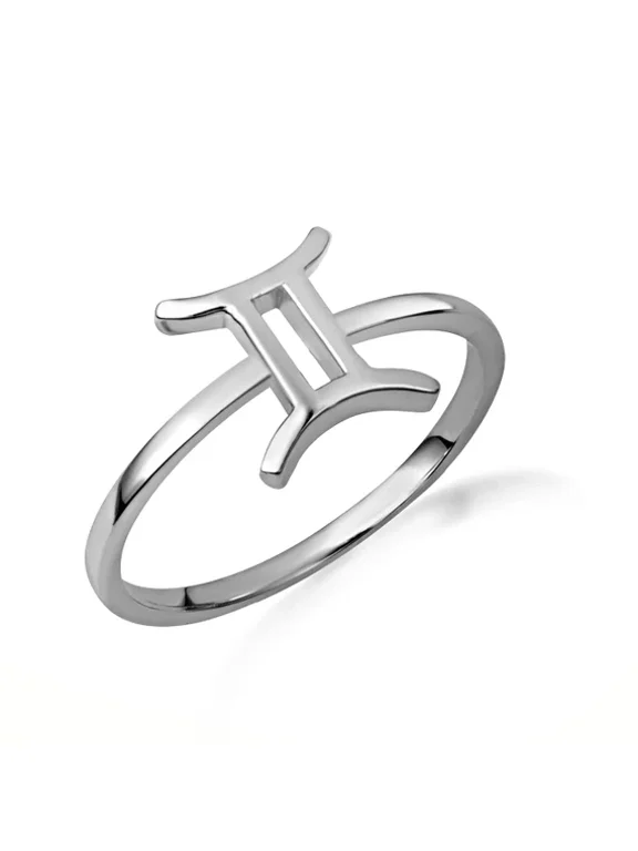 925 Sterling Silver Personalized Zodiac Sign Band Ring (GEMINI)(Size 5.75)