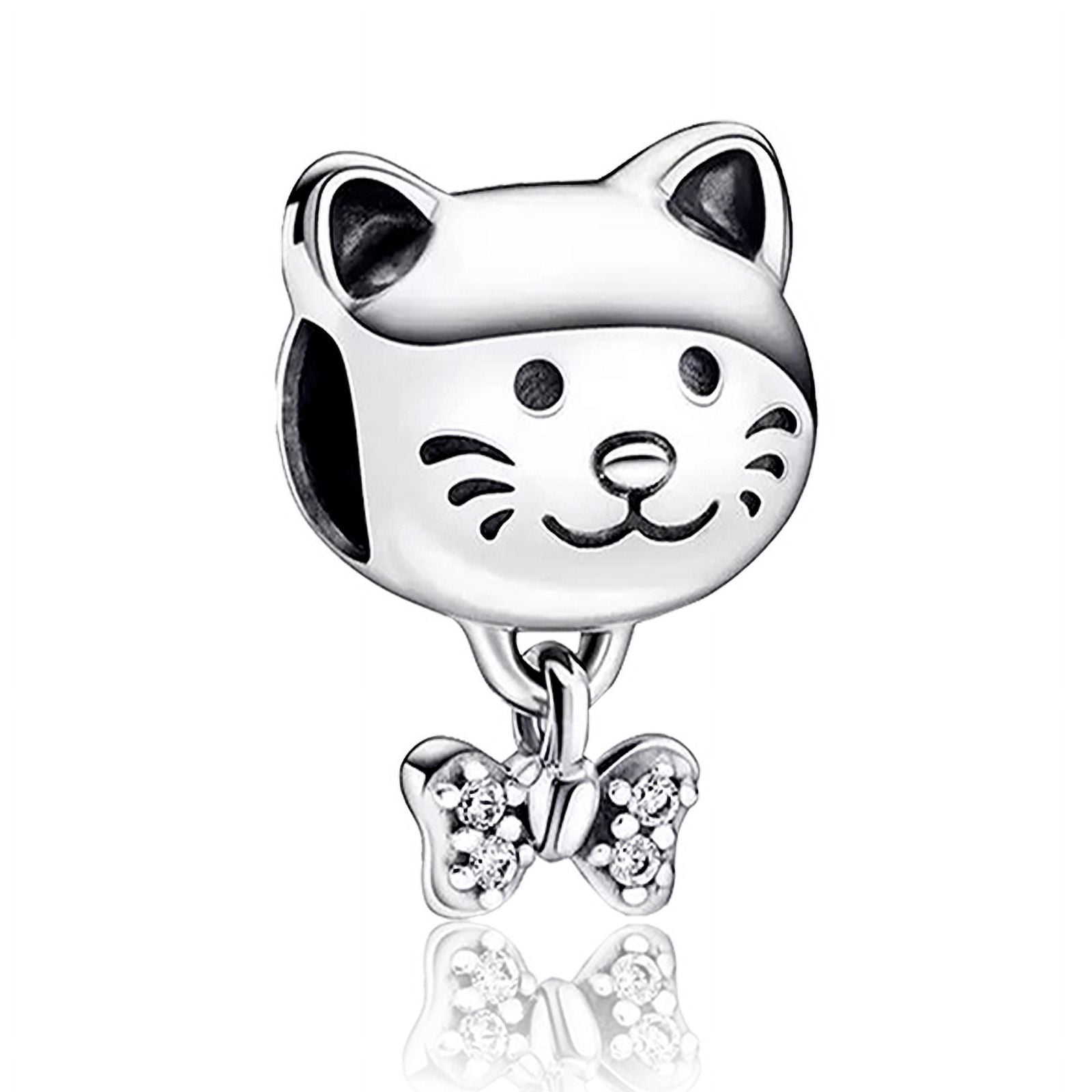 AMUEFER 925 Sterling Silver Pet Cat & Bow Charm for Women Moment Charm Bracelet
