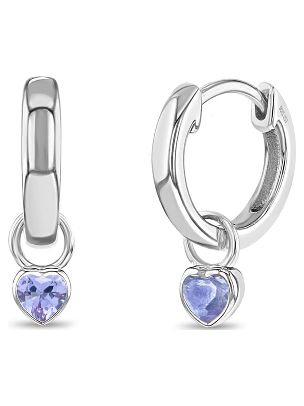 Heart Stud Earrings Simulated Lavender CZ 925 Sterling Silver (4mm