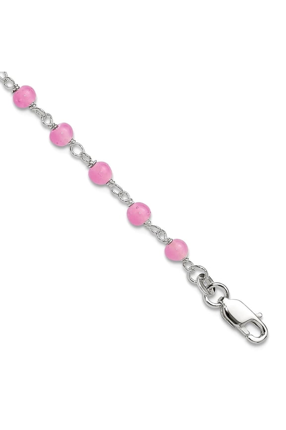 925 Sterling Silver Pink Bead with Love Heart Anklet 9 Inch Lobster Claw 6mm Wide Anklet for Women