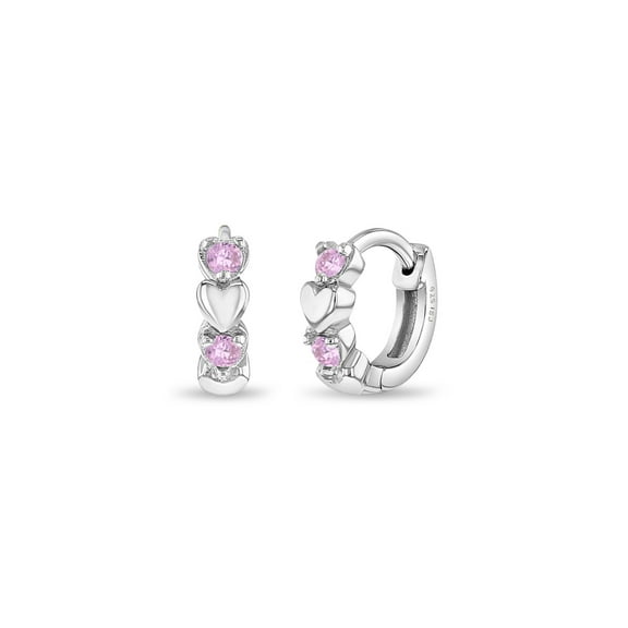 925 Sterling Silver Pink CZ Heart Huggie Hoop Earrings for Little Girls 10mm