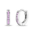 thumbnail image 1 of 925 Sterling Silver Pink CZ Small Hoop Huggie Earrings For Young Girls 10mm, 1 of 7
