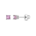 thumbnail image 1 of 925 Sterling Silver Pink CZ Stud Baby Earrings Screw Back Toddlers to Kids 2mm, 1 of 6