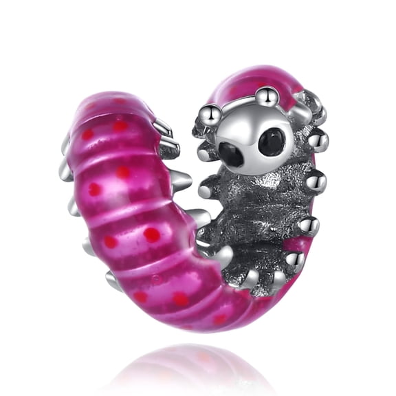 925 Sterling Silver Pink Caterpillar Charm for Women Moment Charm Bracelet