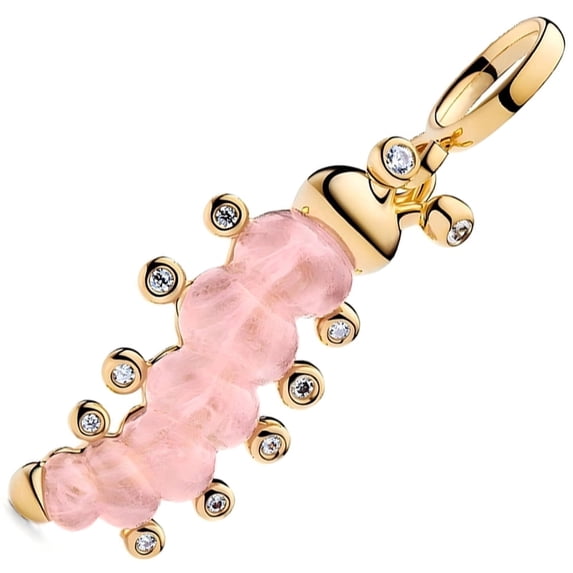 925 Sterling Silver Golden Pink Caterpillar Dangle Charm for Bracelet Charms Bangle Pendant Jewelry