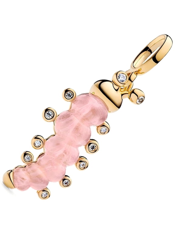 925 Sterling Silver Golden Pink Caterpillar Dangle Charm for Bracelet Charms Bangle Pendant Jewelry