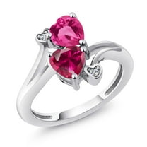 Gem Stone King 925 Sterling Silver Pink Created Sapphire Red Created Ruby and White Lab Grown Diamond Ring for Women (1.79 Cttw, Heart Shape 6MM, Gemstone September Birthstone, Size 7)