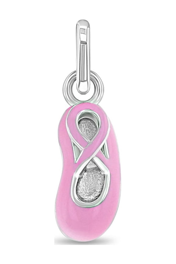 925 Sterling Silver Pink Enamel Ballet Slipper Charm for Girls Charm Bracelets