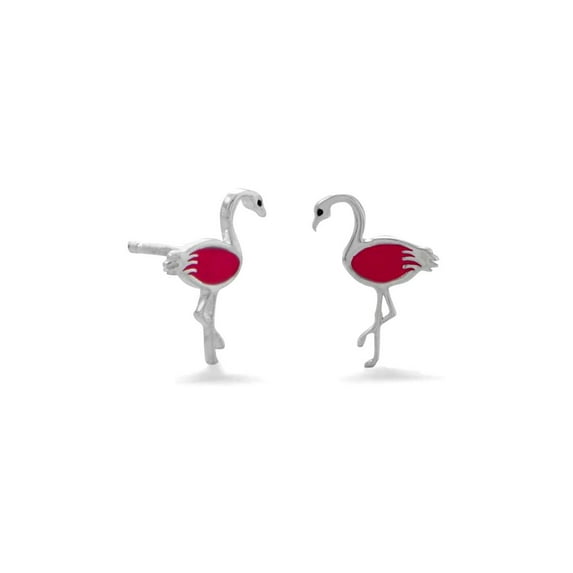 925 Sterling Silver Pink-Flamingo Earrings Flamingos Measure 12.5mm Have Pink-Enamel Accents Stud Earring for Women