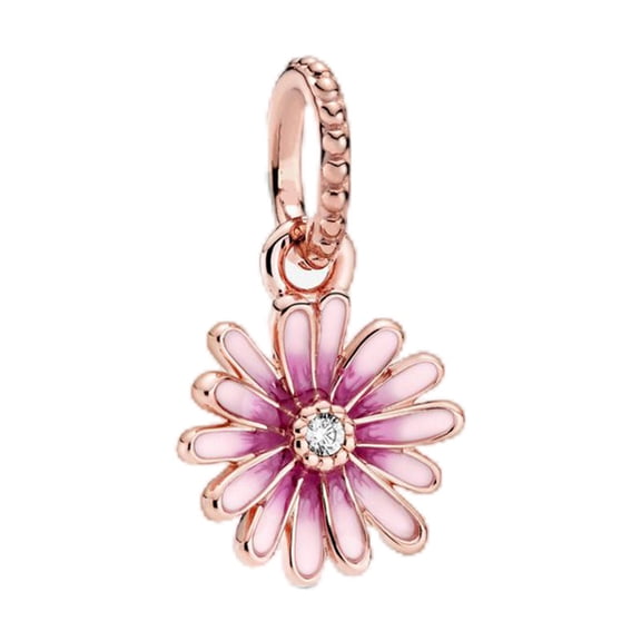 925 Sterling Silver Pink Gradient Daisy Flower Dangle Charm for Bracelet Charms Bangle Pendant Jewelry