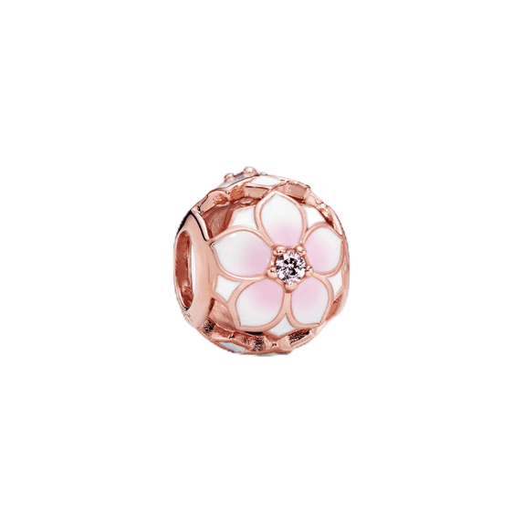 925 Sterling Silver Pink Gradient Enamel Flower Charm Bead for Bracelet Charms Bangle Pendant Jewelry