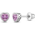 925 Sterling Silver Pink Heart Screw Back Earrings for Little Girls