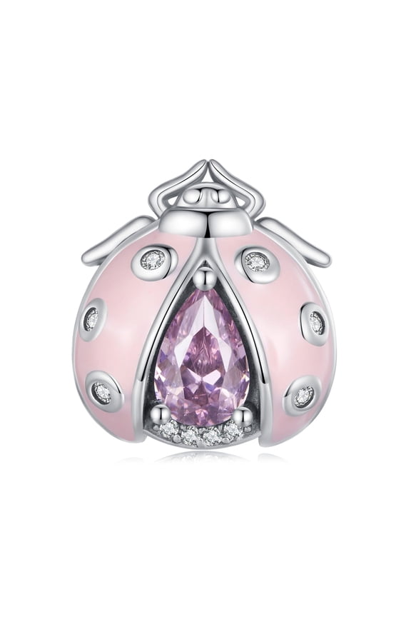 925 Sterling Silver Pink Ladybug Charm for Bracelet and Necklace