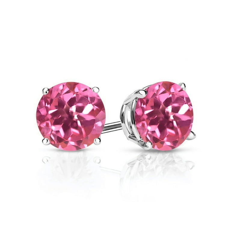 Gem Stone King 925 Sterling Silver Pink Mystic Topaz Stud Earrings For  Women (3.10 Cttw, Round Cut 7MM)