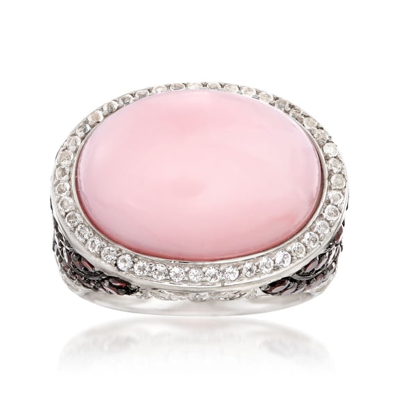925 Sterling Silver Pink Opal, Red Garnet, White Topaz Ring