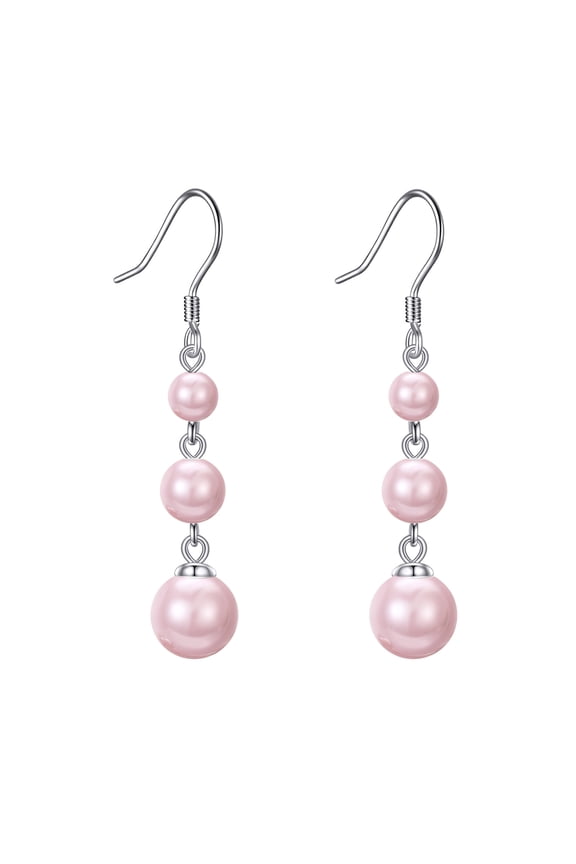 925 Sterling Silver Pink Pearl Dangle Earrings Three Pearls Drop Jewelry Birthday Gifts for Women (Pink Pearl)