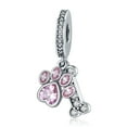 thumbnail image 1 of 925 Sterling Silver Pink Pet Footprints and Bones Dangle for Women Moment Bracelet Necklace Pendant, 1 of 4