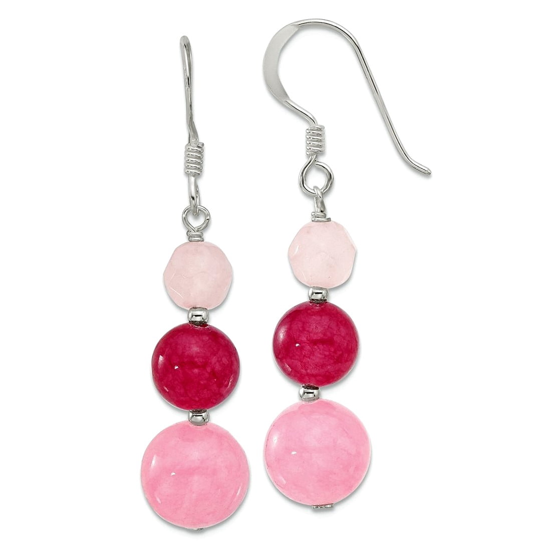 925 Sterling Silver Pink Rose Strawberry Quartz Shepherd Hook Earrings 46.5x10.2mm Wide Stud Earring for Women