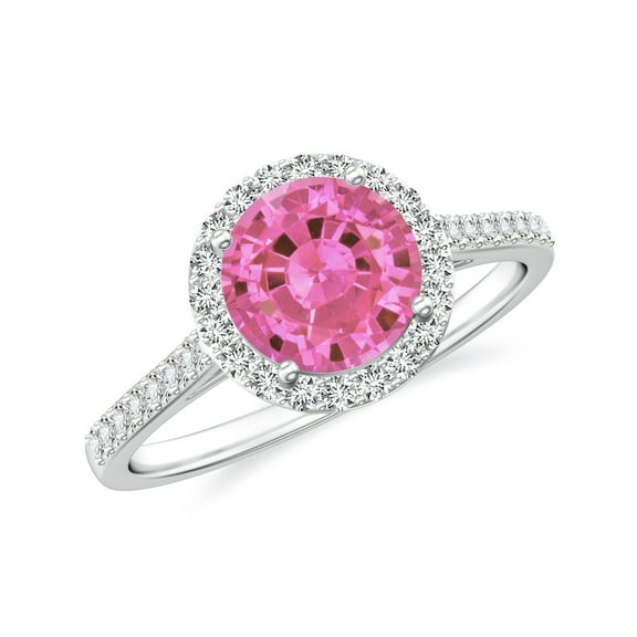 925 Sterling Silver Pink Sapphire Halo Ring, Moissanite Engagement Ring in White Gold Plated| Round September Birthstone Wedding Ring, Birthday, Anniversary, Wedding Jewelry, Ring Size 9