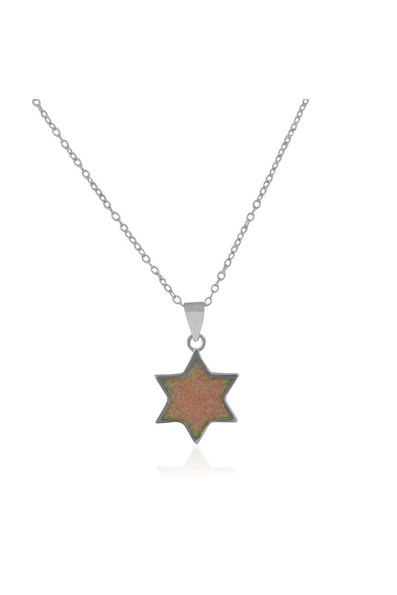 925 Sterling Silver Pink Simulated Opal Jewish Star of David Pendant Necklace, 18"