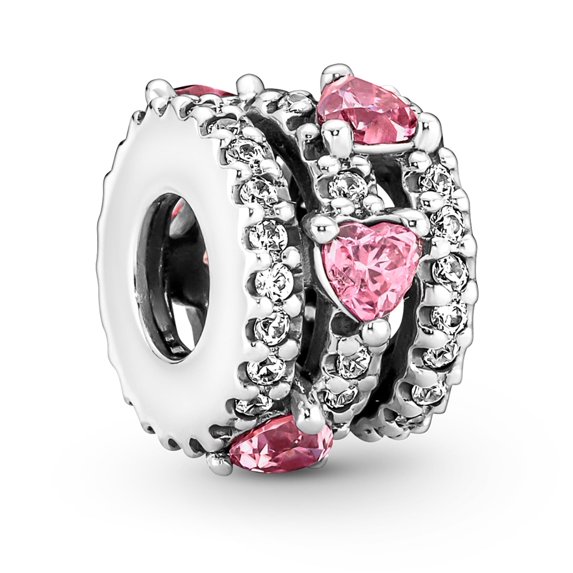 925 Sterling Silver Pink Sparkling Triple Halo Hearts Charm for Women Moment Charm Bracelet