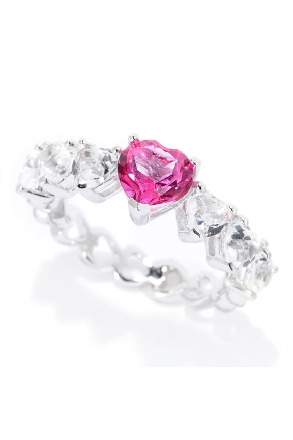 925 Sterling Silver Pink Topaz,White Topaz Heart Ring