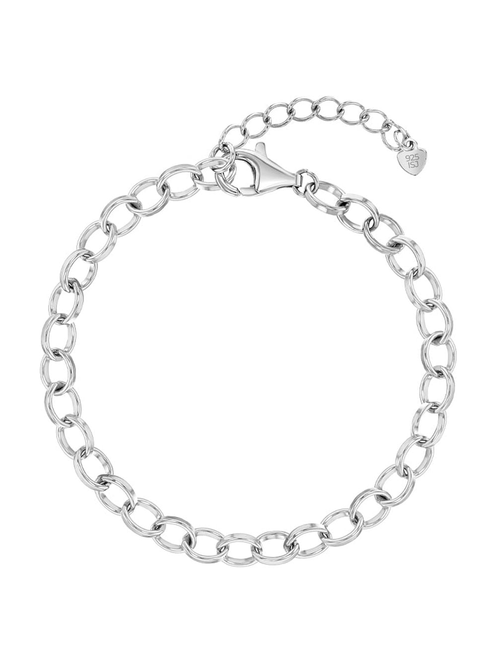 925 Sterling Silver 6 inch Traditional Chain Charm Bracelet for Young Girls and Boys, Girl's